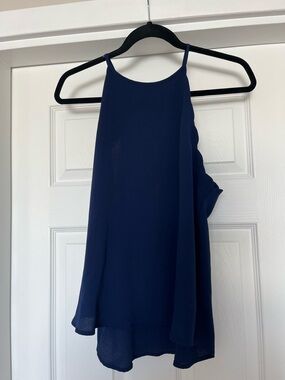 Navy Halter Ruffle Sleeveless Top